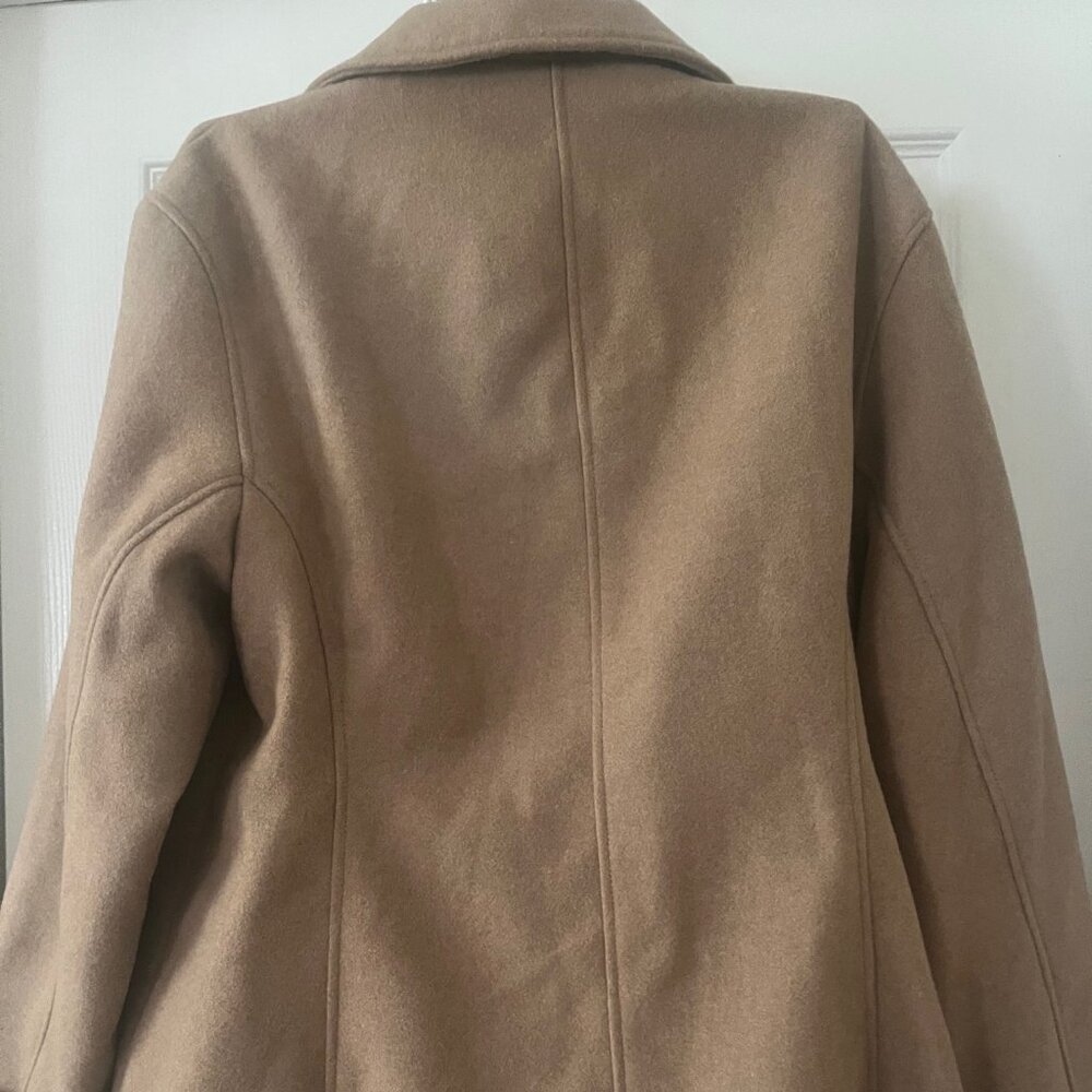 H&M Women Pea Coat Camel Sz Small Lined pockets collar Button down pockets - Picture 9 of 10